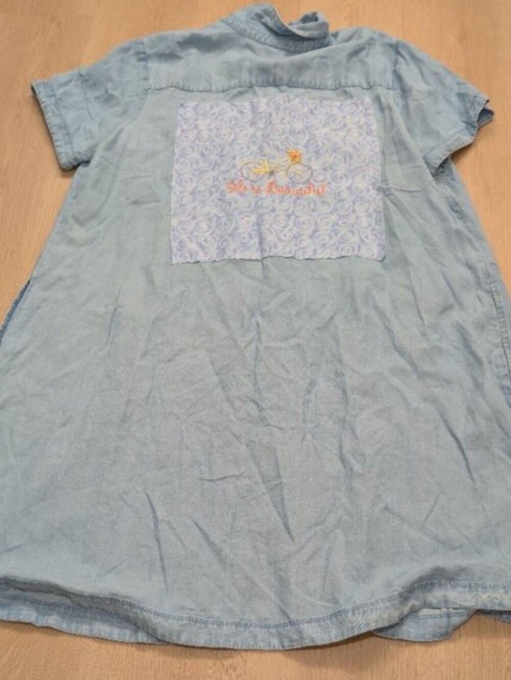 J Jill Embroider Light Blue Denim Short Sleeve Shirt Dress XL Life Is Beautiful